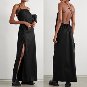 IOANNES Camilla Open-Back Ruched Cotton-Poplin Maxi Dress - Black Size 34